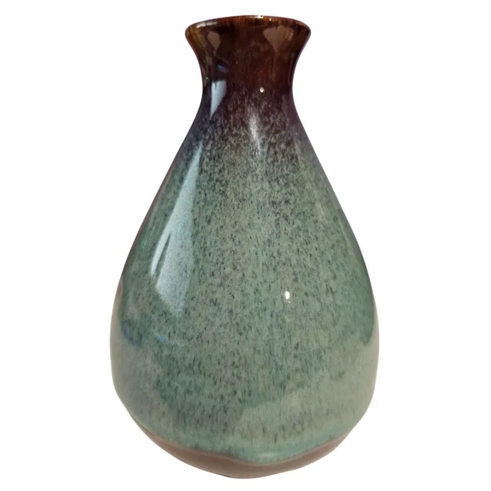 Pottery Ceramic Decorative Vase Speckled Design Handcrafted Green Brown Decor